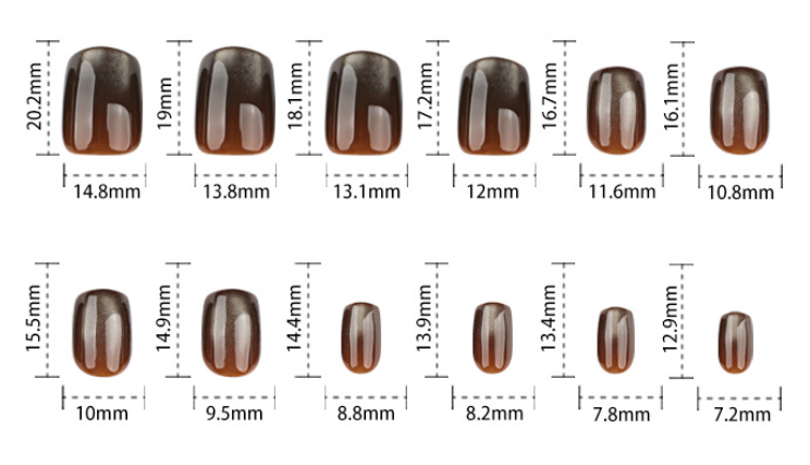 Brown Cat Eye Press On Nails Glossy Magnetic Effect Short Squoval Shape Minimal Elegant Solid Color Full Cover False Nails Kit Reusable 116