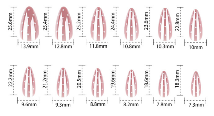 Dusty Pink Press On Nails with Polka Dots and Stripe Design Almond Shape Glossy French Cute Style Reusable Full Cover False Nails Kit Vintage Minimal Everyday Nails 93