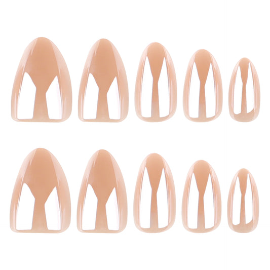 Aurora Nude Press On Nails Almond Semi-Transparent Pearl Shimmer Reusable Glue On 17