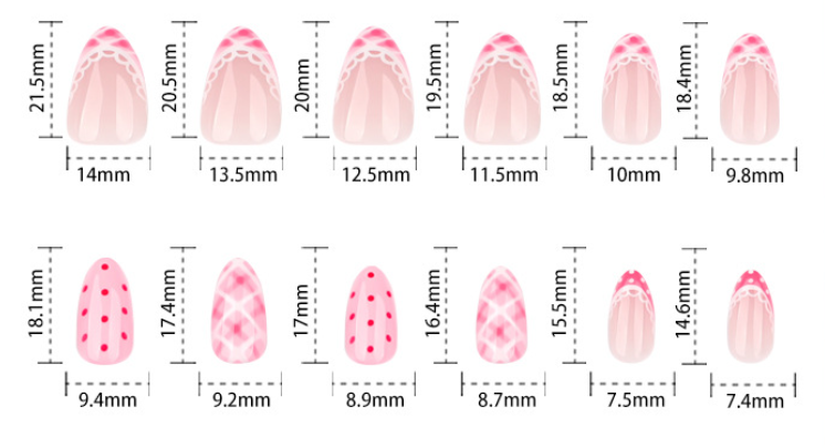 Nude Pink Press On Nails with Lace French Tip Polka Dot Argyle Design Glossy Almond Shape Cute Sweet Style Full Cover False Nails Kit Reusable 127