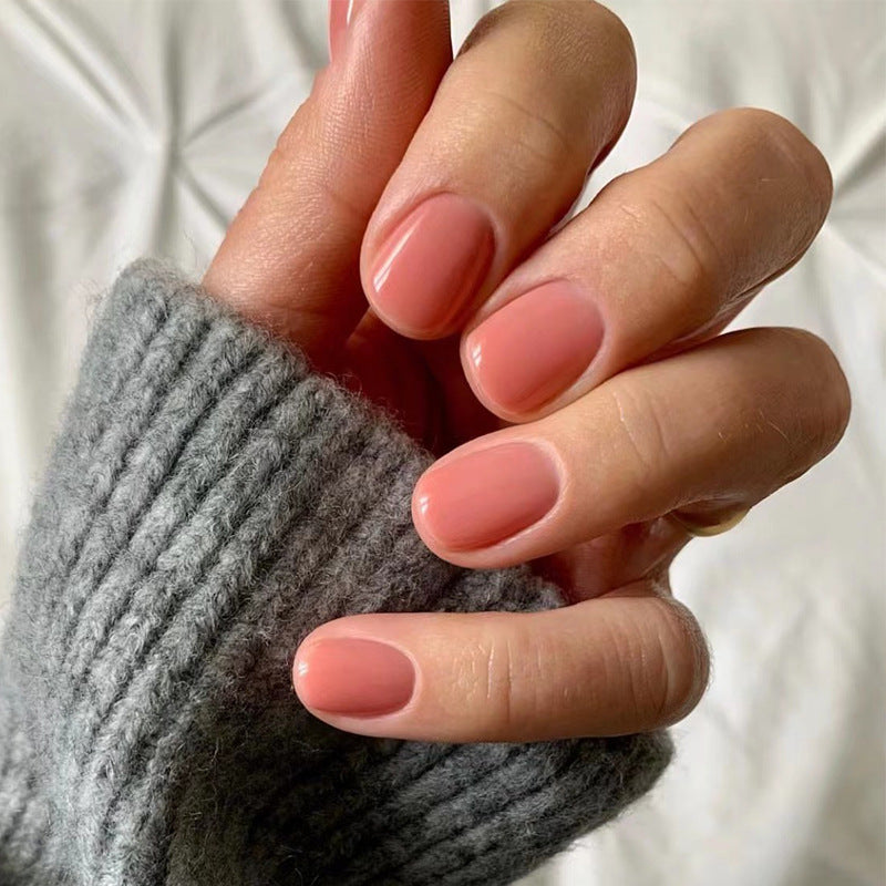 Press On Nails Glossy Short Natural Fake Nails Reusable Full Cover Nail Kit Easy Apply Durable Salon Look Nails 63