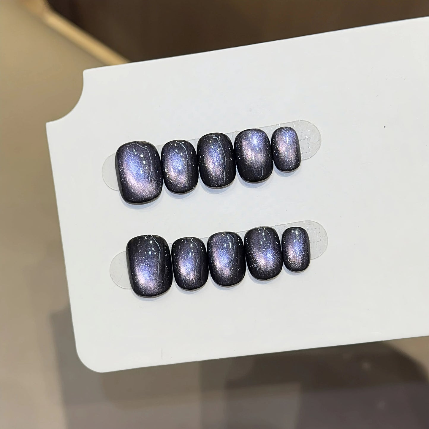 Multi-Color Cat Eye Press-On Nails Set – Short Round Magnetic Gel Press-On Nails | Everyday Neutral & Dark Tones Collection 234