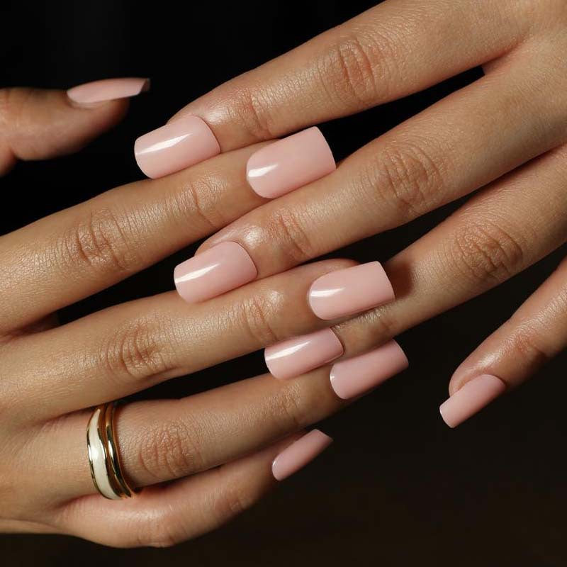 Press On Nails Short Glossy Fake Nails Natural Full Cover Reusable Nail Kit Easy Apply Durable Salon Look Nails 65