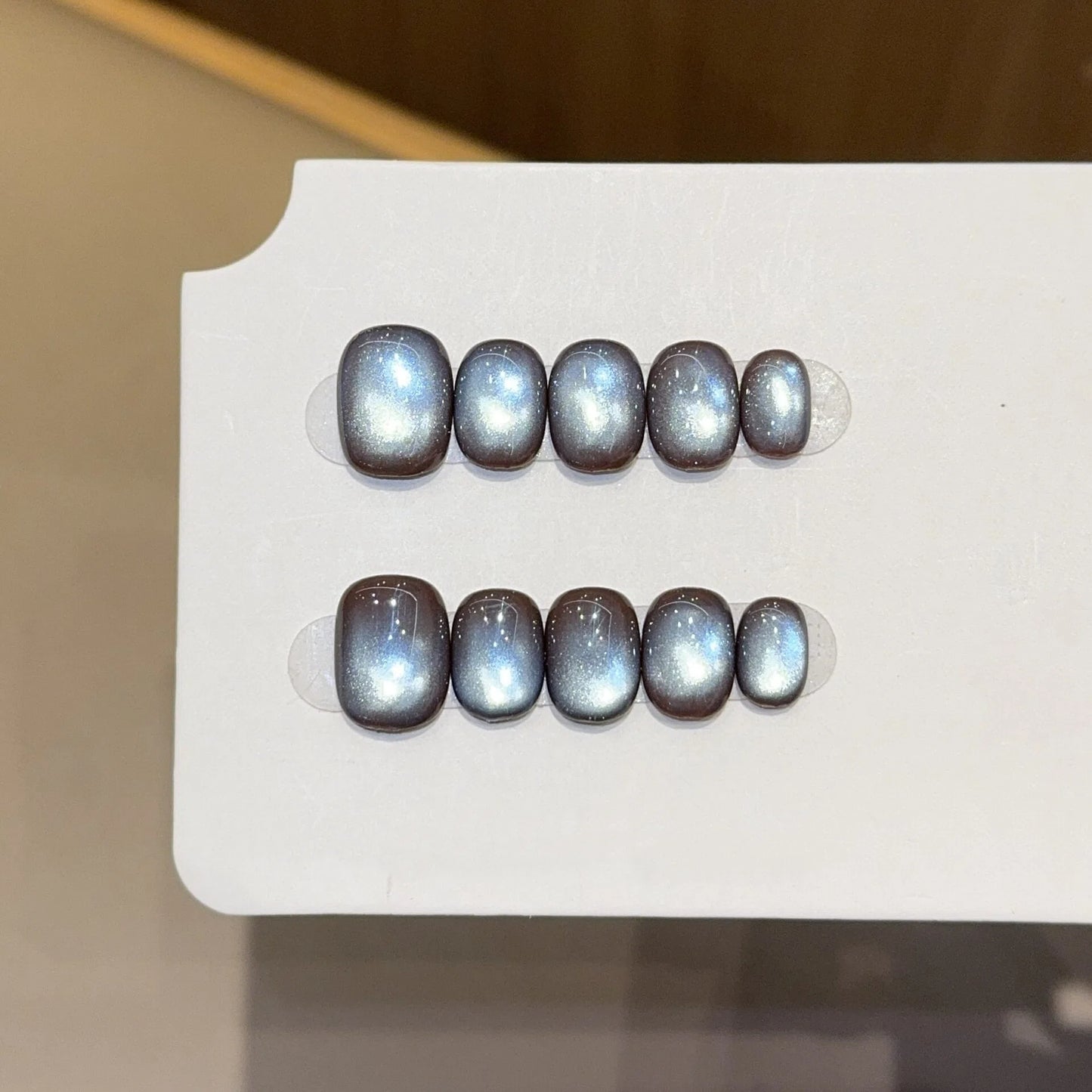Multi-Color Cat Eye Press-On Nails Set – Short Round Magnetic Gel Press-On Nails | Everyday Neutral & Dark Tones Collection 234