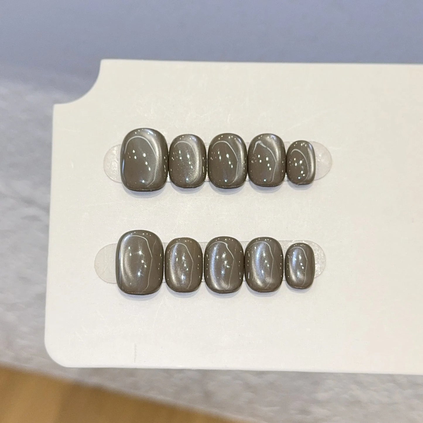 Multi-Color Cat Eye Press-On Nails Set – Short Round Magnetic Gel Press-On Nails | Everyday Neutral & Dark Tones Collection 234