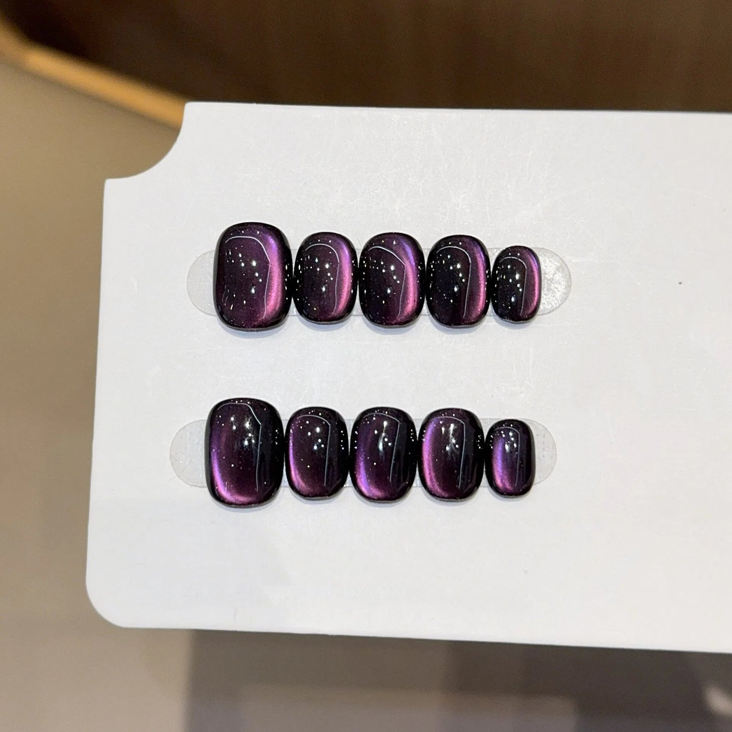 Multi-Color Cat Eye Press-On Nails Set – Short Round Magnetic Gel Press-On Nails | Everyday Neutral & Dark Tones Collection 234