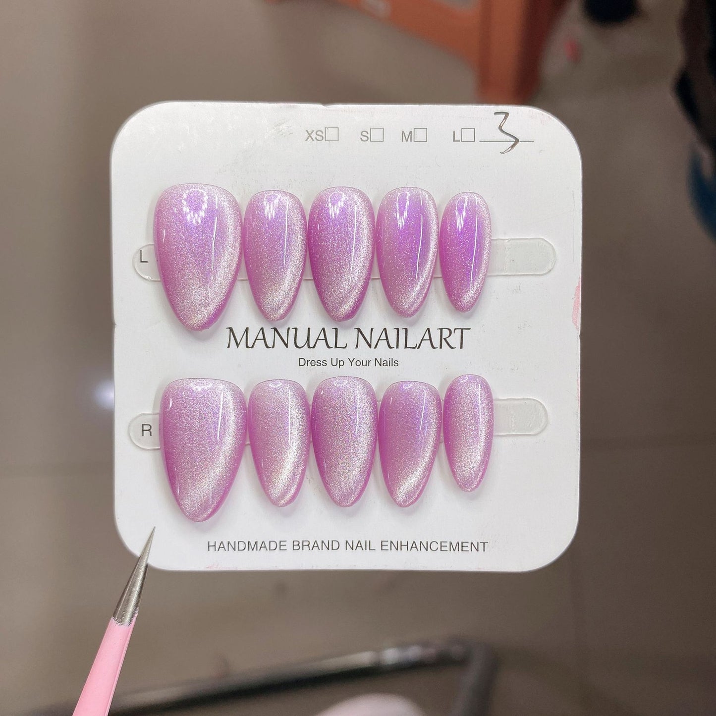 Peach Pink Aurora Cat Eye Press On Nails – Almond Shape, Reusable Full Cover for Minimalist Luxury & Everyday Wear 194