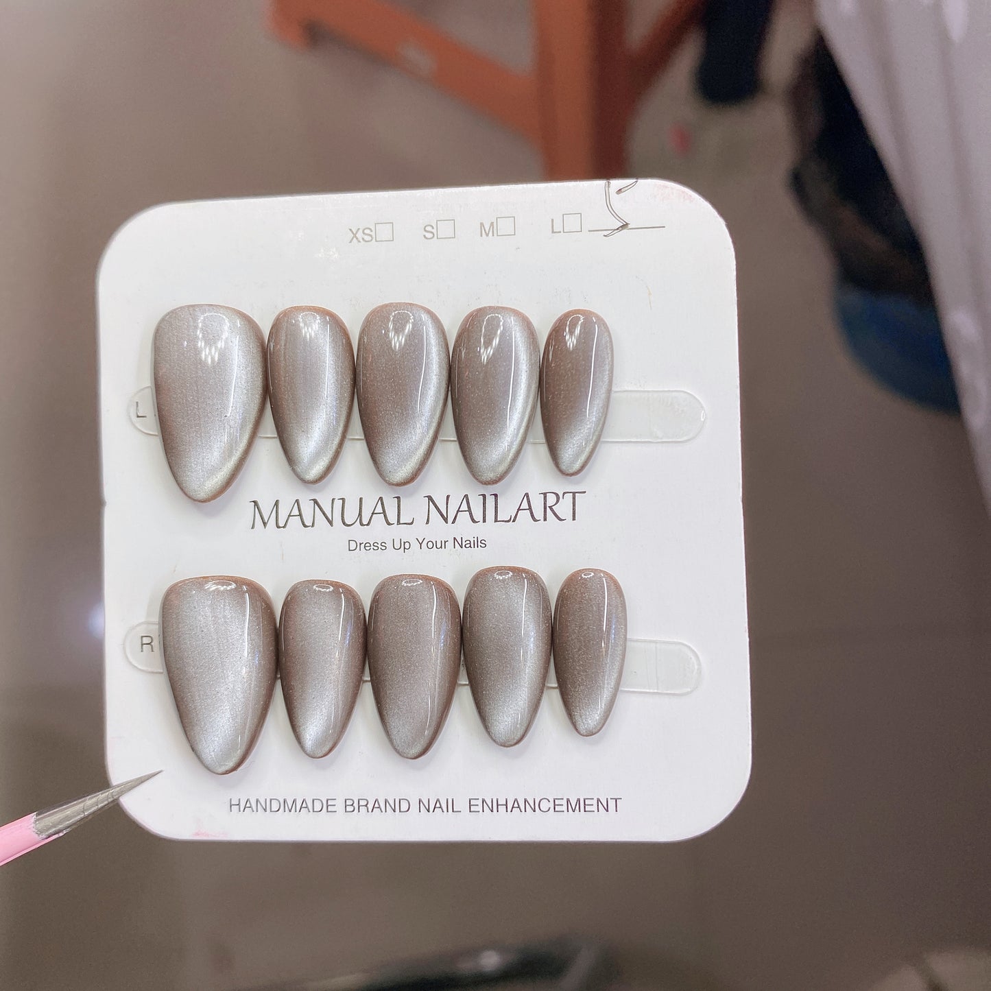 Peach Pink Aurora Cat Eye Press On Nails – Almond Shape, Reusable Full Cover for Minimalist Luxury & Everyday Wear 194