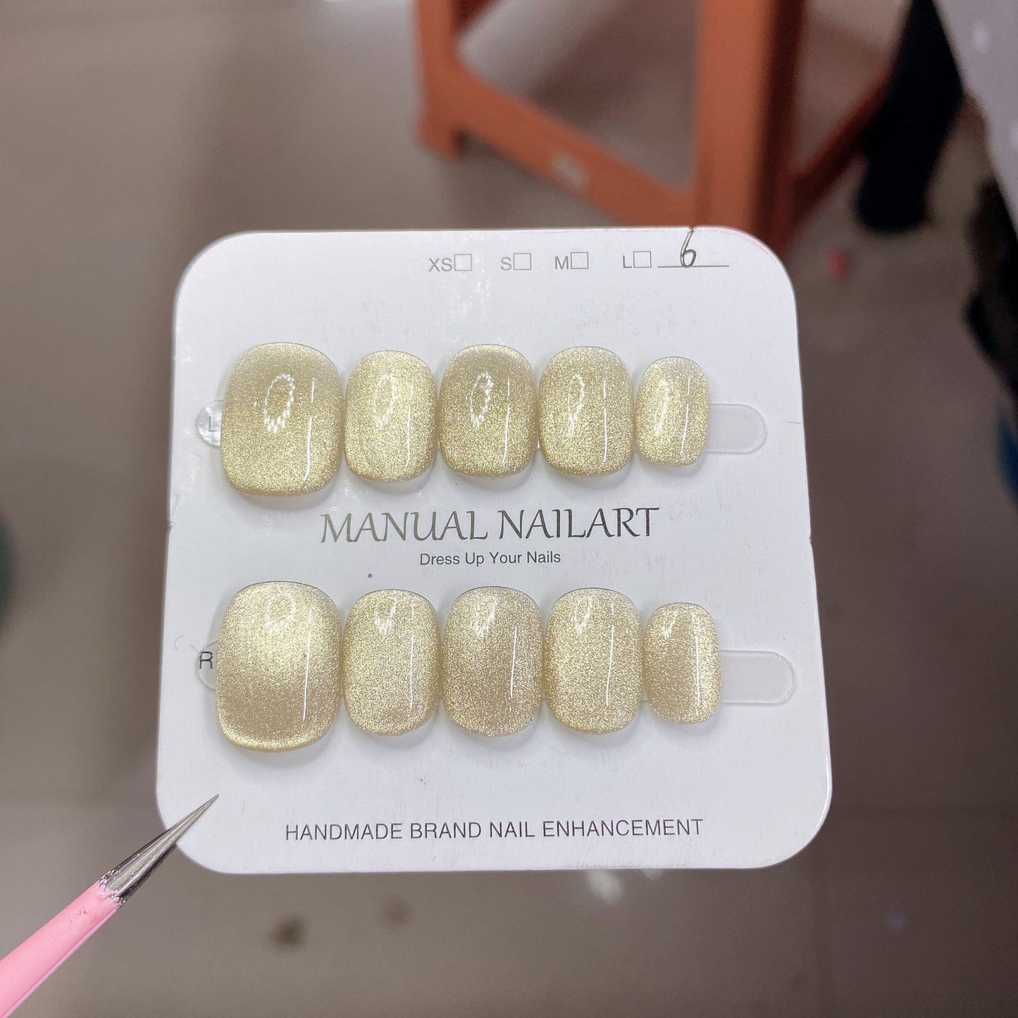 Peach Pink Aurora Cat Eye Press On Nails – Almond Shape, Reusable Full Cover for Minimalist Luxury & Everyday Wear 194