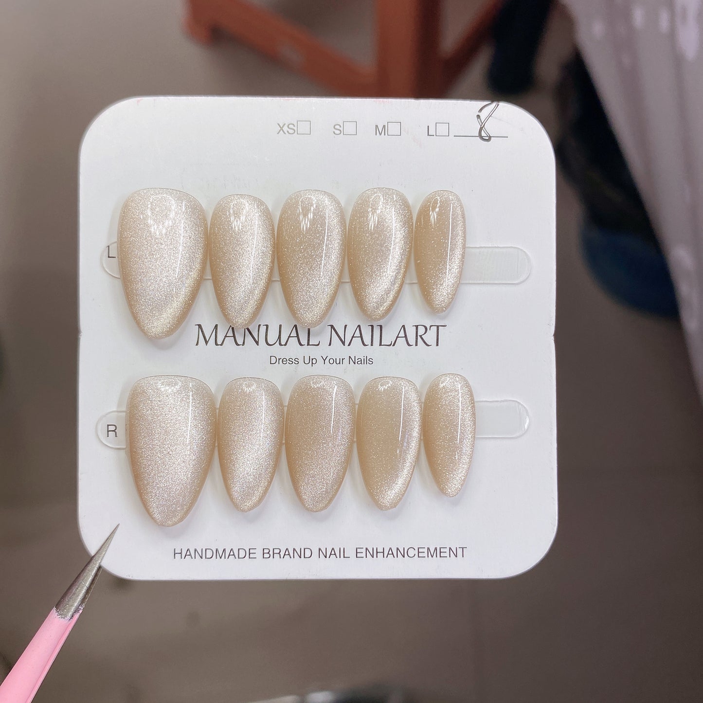 Peach Pink Aurora Cat Eye Press On Nails – Almond Shape, Reusable Full Cover for Minimalist Luxury & Everyday Wear 194