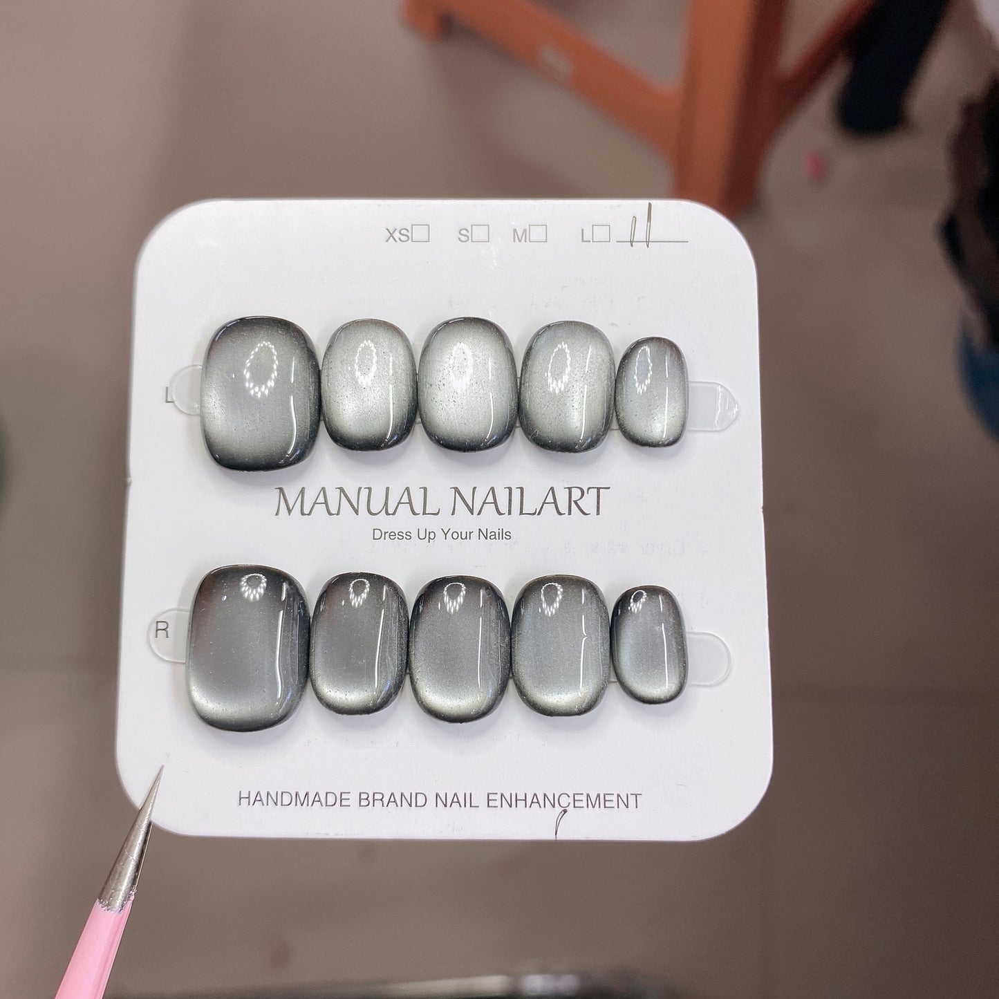 Peach Pink Aurora Cat Eye Press On Nails – Almond Shape, Reusable Full Cover for Minimalist Luxury & Everyday Wear 194