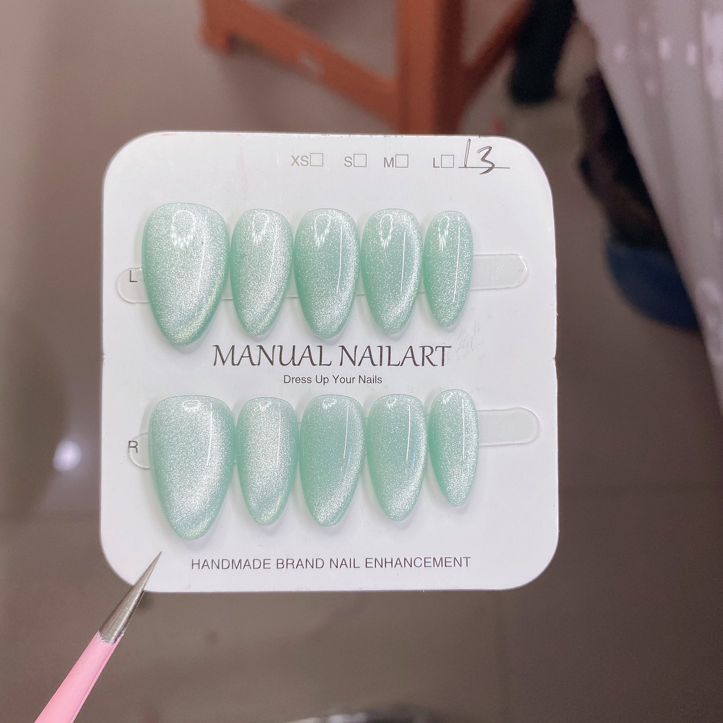 Peach Pink Aurora Cat Eye Press On Nails – Almond Shape, Reusable Full Cover for Minimalist Luxury & Everyday Wear 194