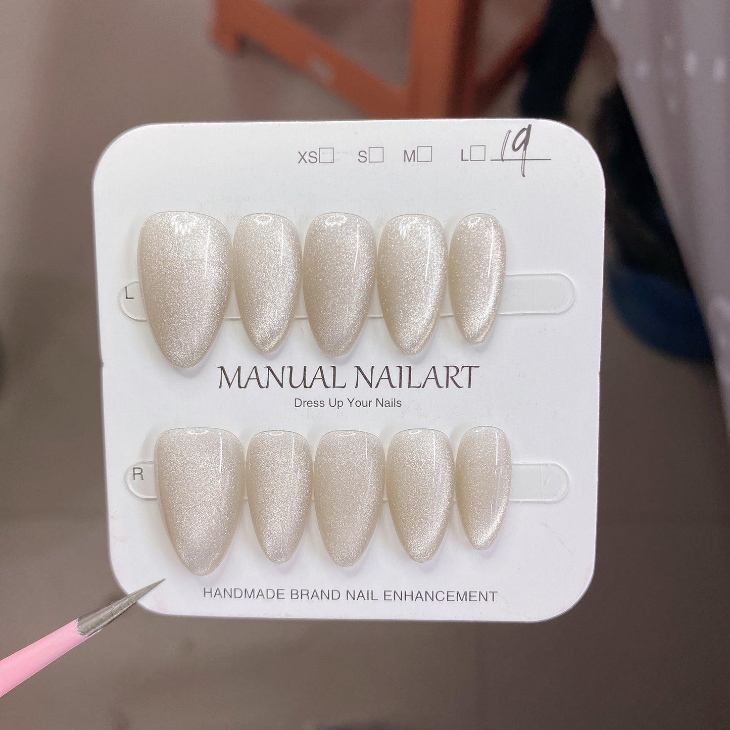 Peach Pink Aurora Cat Eye Press On Nails – Almond Shape, Reusable Full Cover for Minimalist Luxury & Everyday Wear 194
