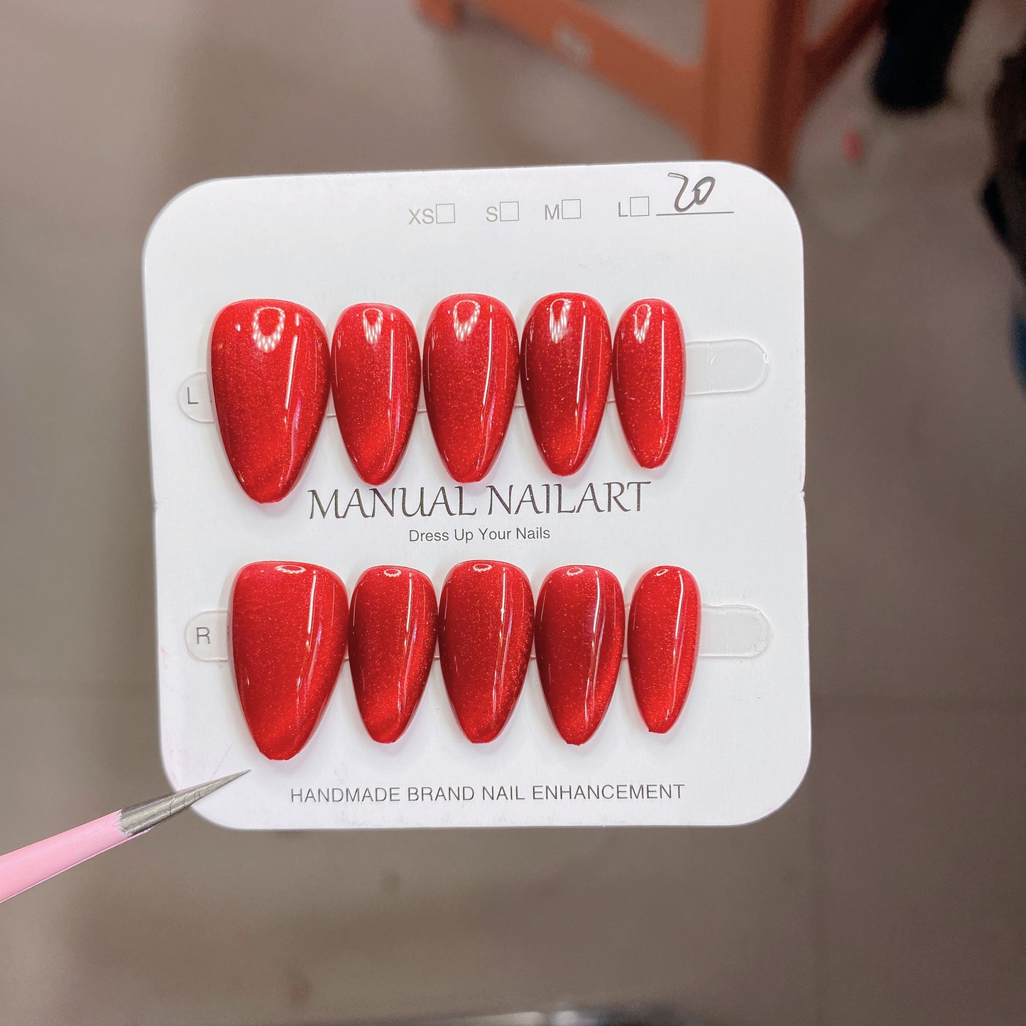 Peach Pink Aurora Cat Eye Press On Nails – Almond Shape, Reusable Full Cover for Minimalist Luxury & Everyday Wear 194