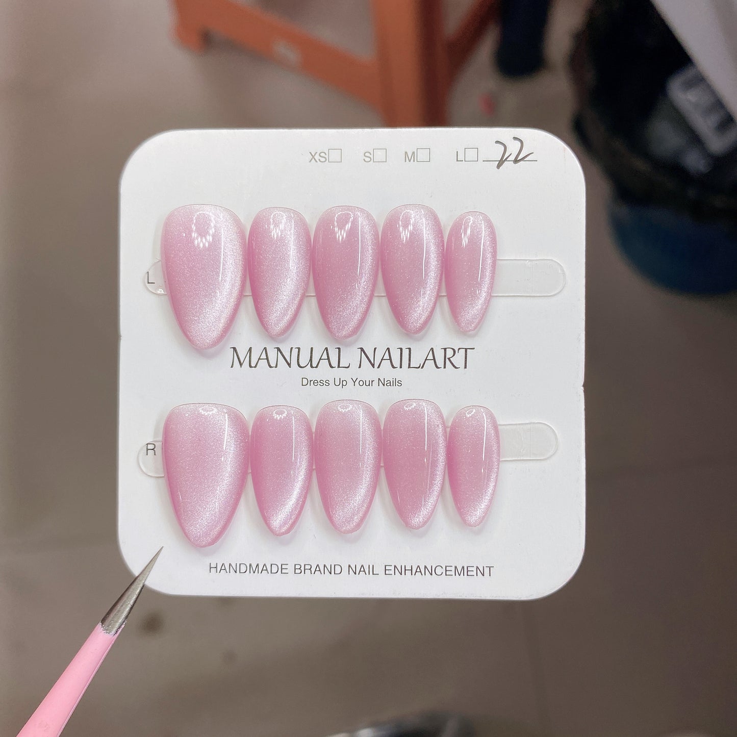 Peach Pink Aurora Cat Eye Press On Nails – Almond Shape, Reusable Full Cover for Minimalist Luxury & Everyday Wear 194