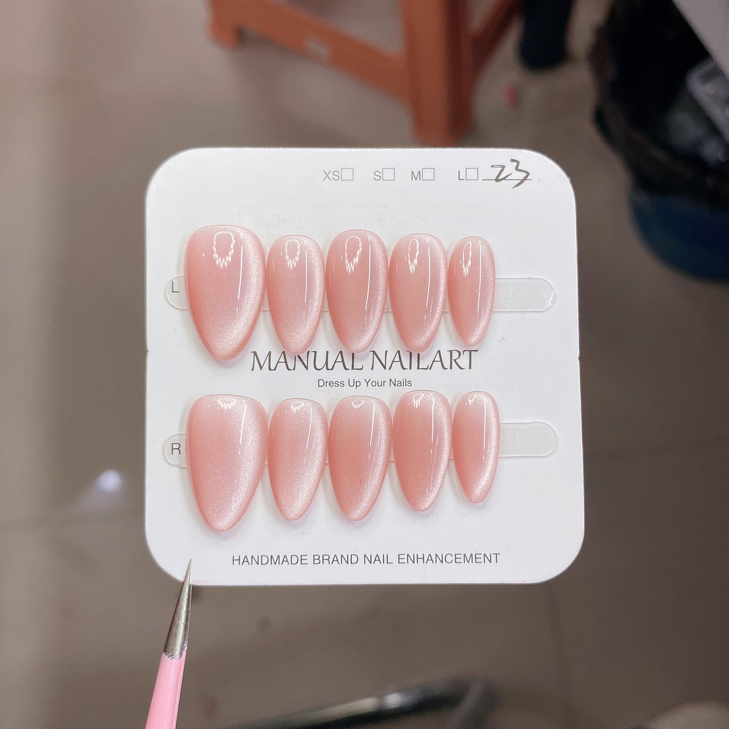 Peach Pink Aurora Cat Eye Press On Nails – Almond Shape, Reusable Full Cover for Minimalist Luxury & Everyday Wear 194