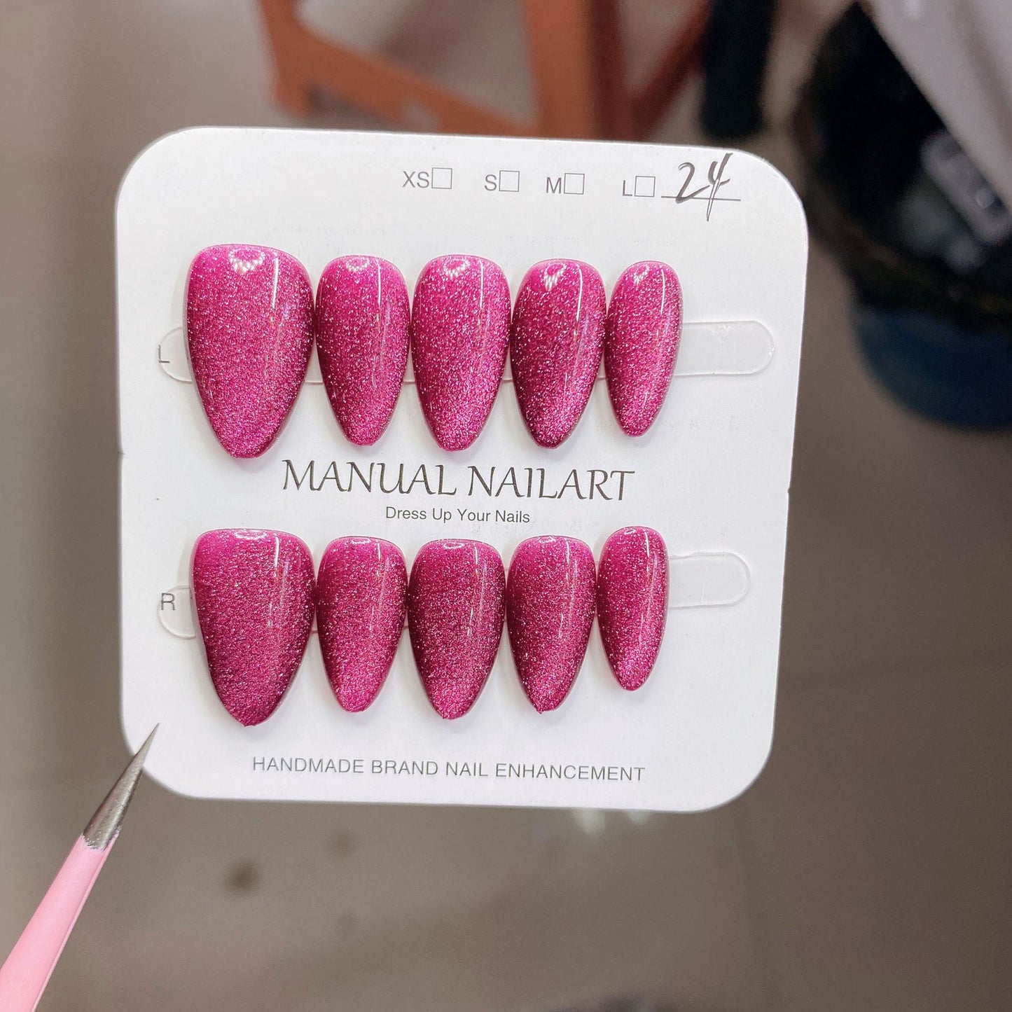Peach Pink Aurora Cat Eye Press On Nails – Almond Shape, Reusable Full Cover for Minimalist Luxury & Everyday Wear 194