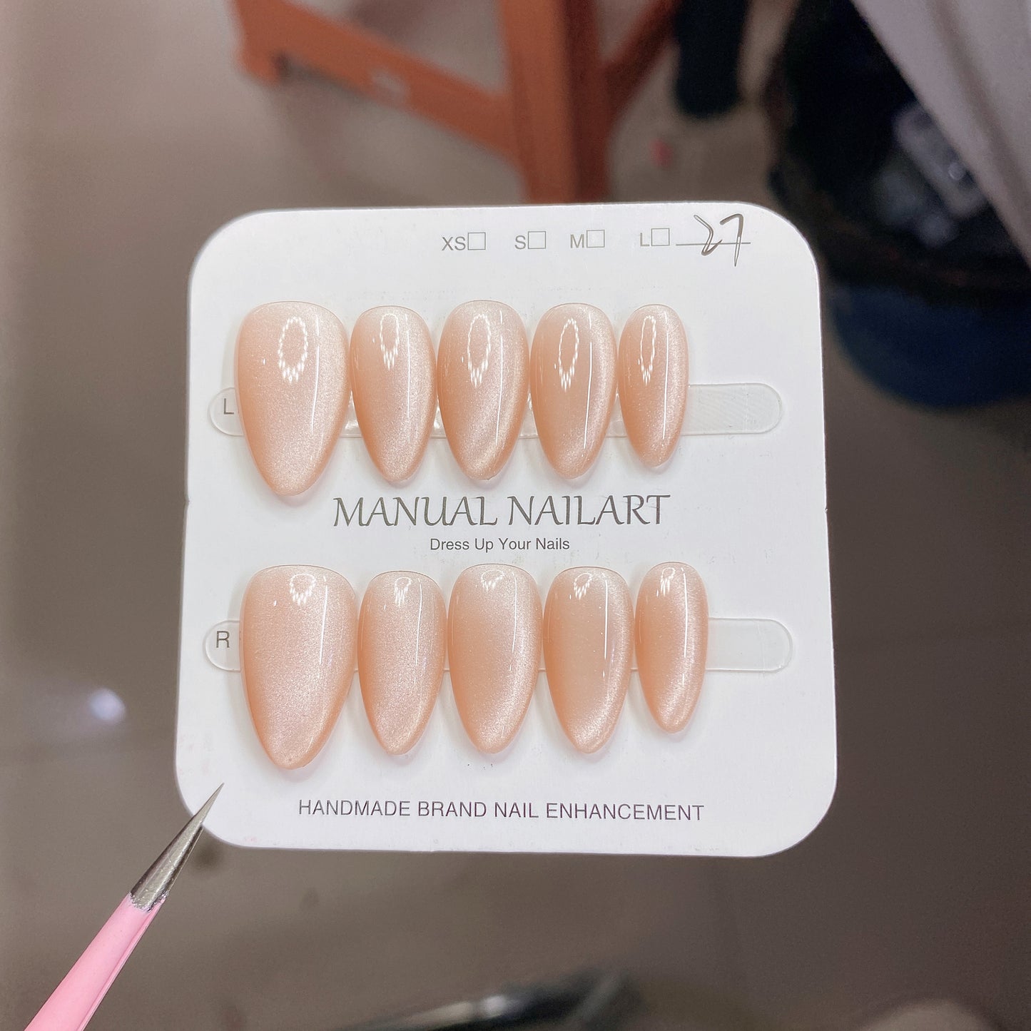 Peach Pink Aurora Cat Eye Press On Nails – Almond Shape, Reusable Full Cover for Minimalist Luxury & Everyday Wear 194