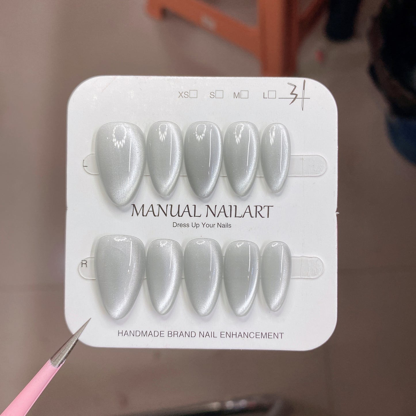 Peach Pink Aurora Cat Eye Press On Nails – Almond Shape, Reusable Full Cover for Minimalist Luxury & Everyday Wear 194