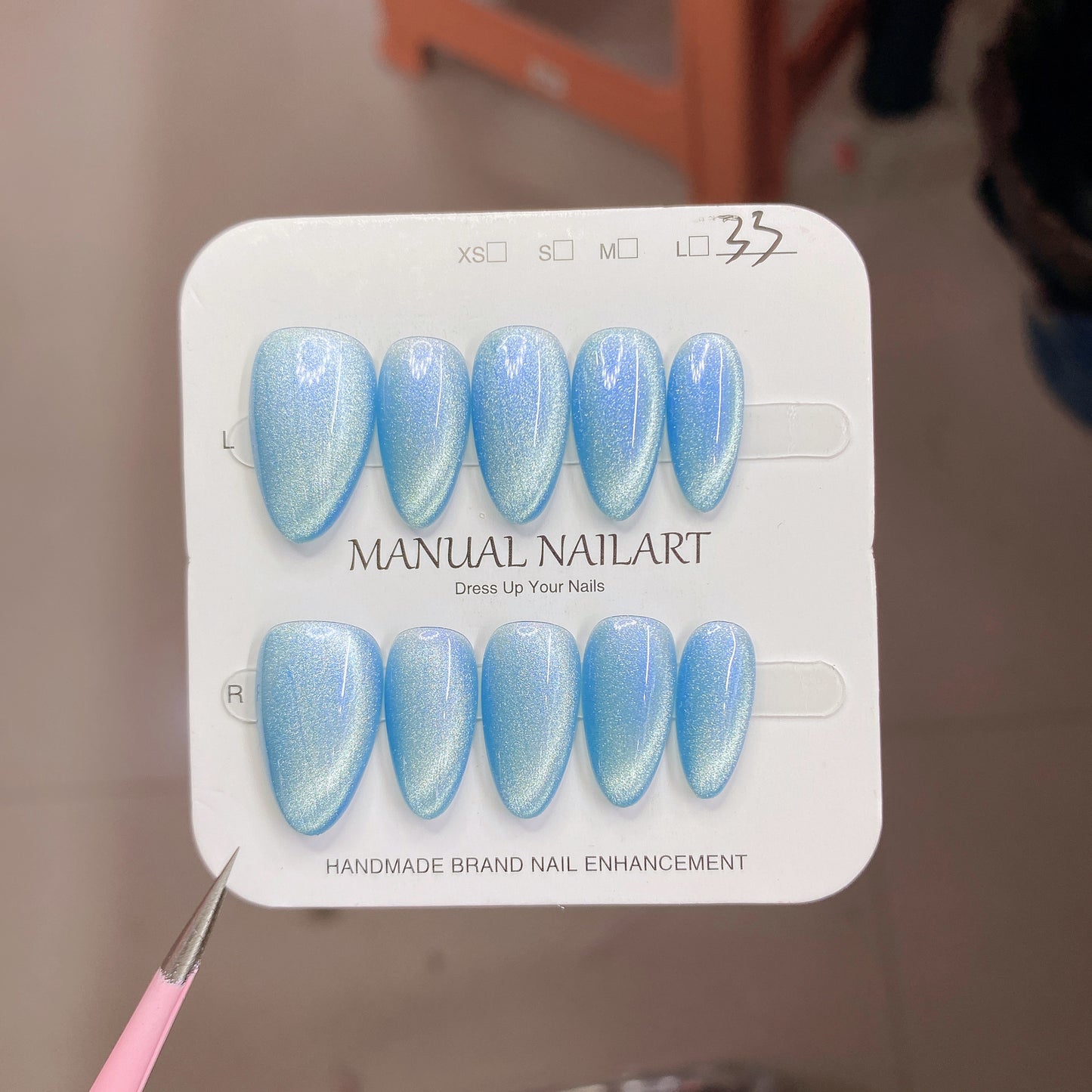 Peach Pink Aurora Cat Eye Press On Nails – Almond Shape, Reusable Full Cover for Minimalist Luxury & Everyday Wear 194