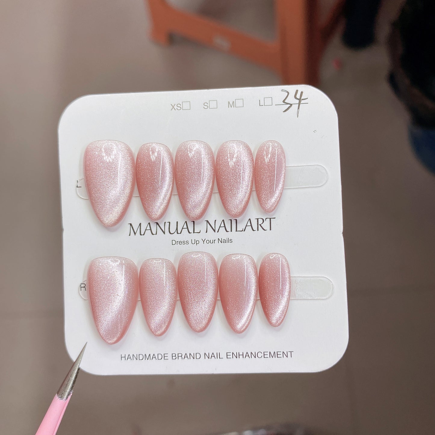 Peach Pink Aurora Cat Eye Press On Nails – Almond Shape, Reusable Full Cover for Minimalist Luxury & Everyday Wear 194