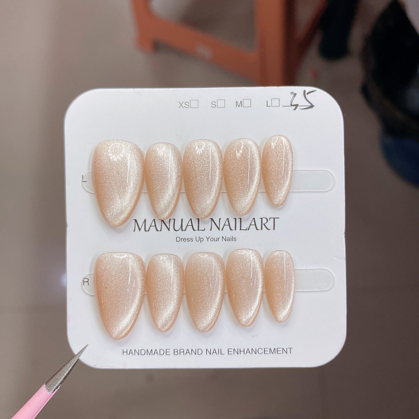 Peach Pink Aurora Cat Eye Press On Nails – Almond Shape, Reusable Full Cover for Minimalist Luxury & Everyday Wear 194