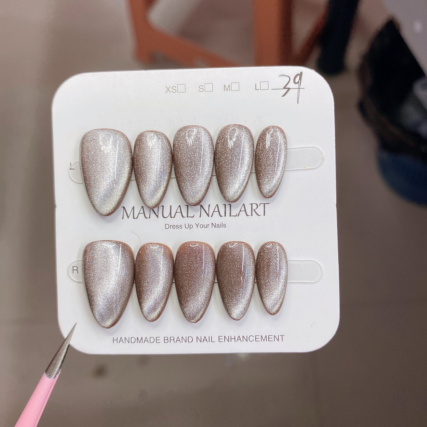 Peach Pink Aurora Cat Eye Press On Nails – Almond Shape, Reusable Full Cover for Minimalist Luxury & Everyday Wear 194