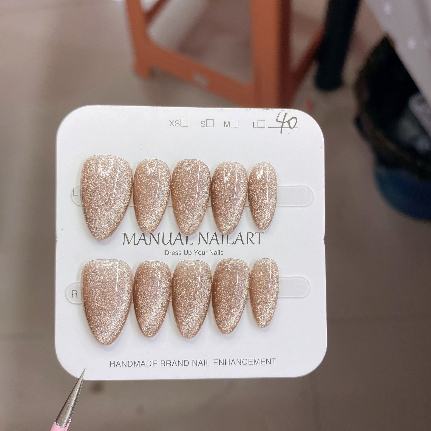 Peach Pink Aurora Cat Eye Press On Nails – Almond Shape, Reusable Full Cover for Minimalist Luxury & Everyday Wear 194