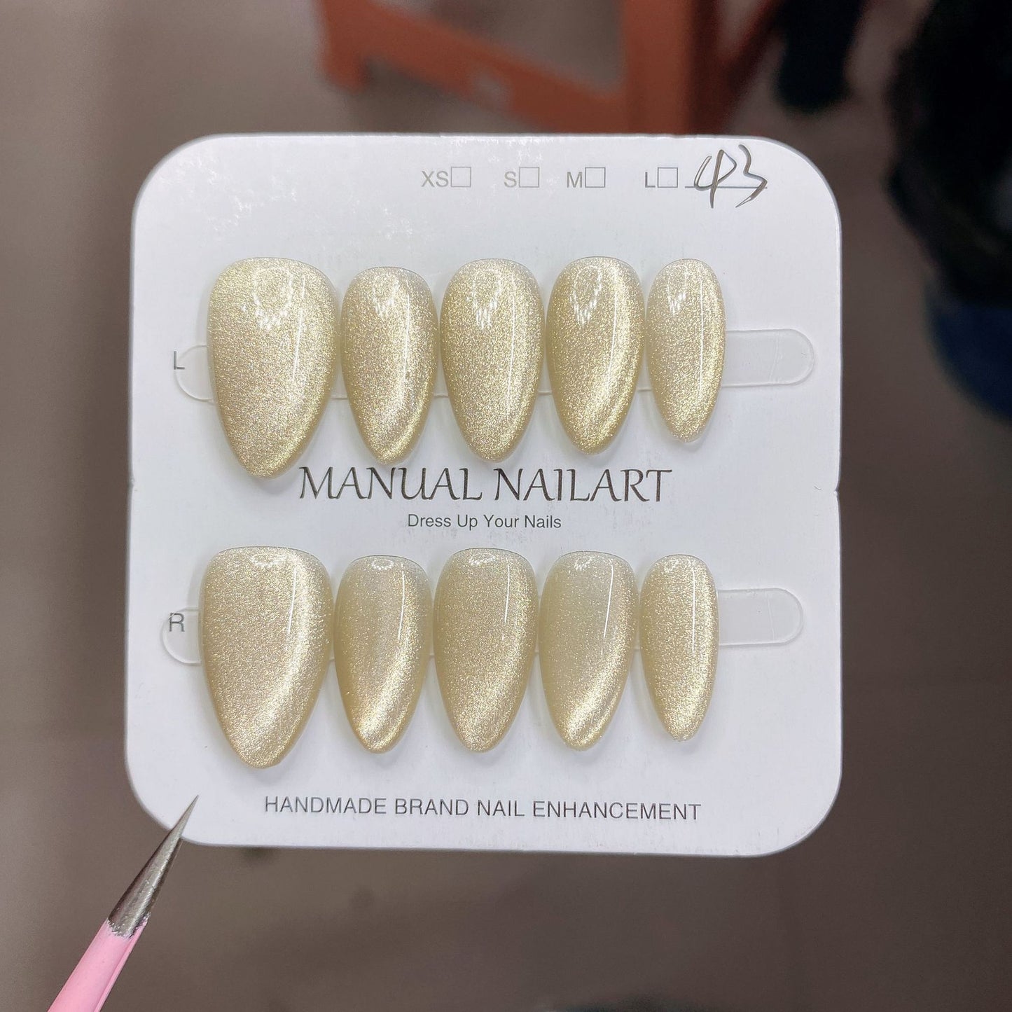 Peach Pink Aurora Cat Eye Press On Nails – Almond Shape, Reusable Full Cover for Minimalist Luxury & Everyday Wear 194