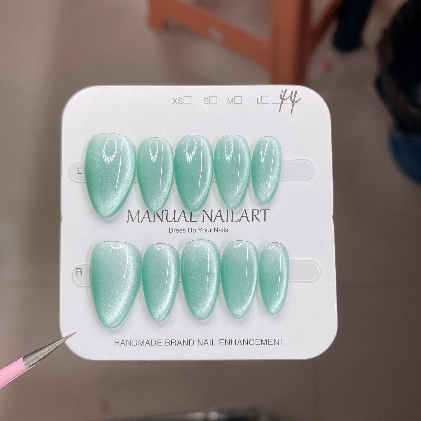 Peach Pink Aurora Cat Eye Press On Nails – Almond Shape, Reusable Full Cover for Minimalist Luxury & Everyday Wear 194