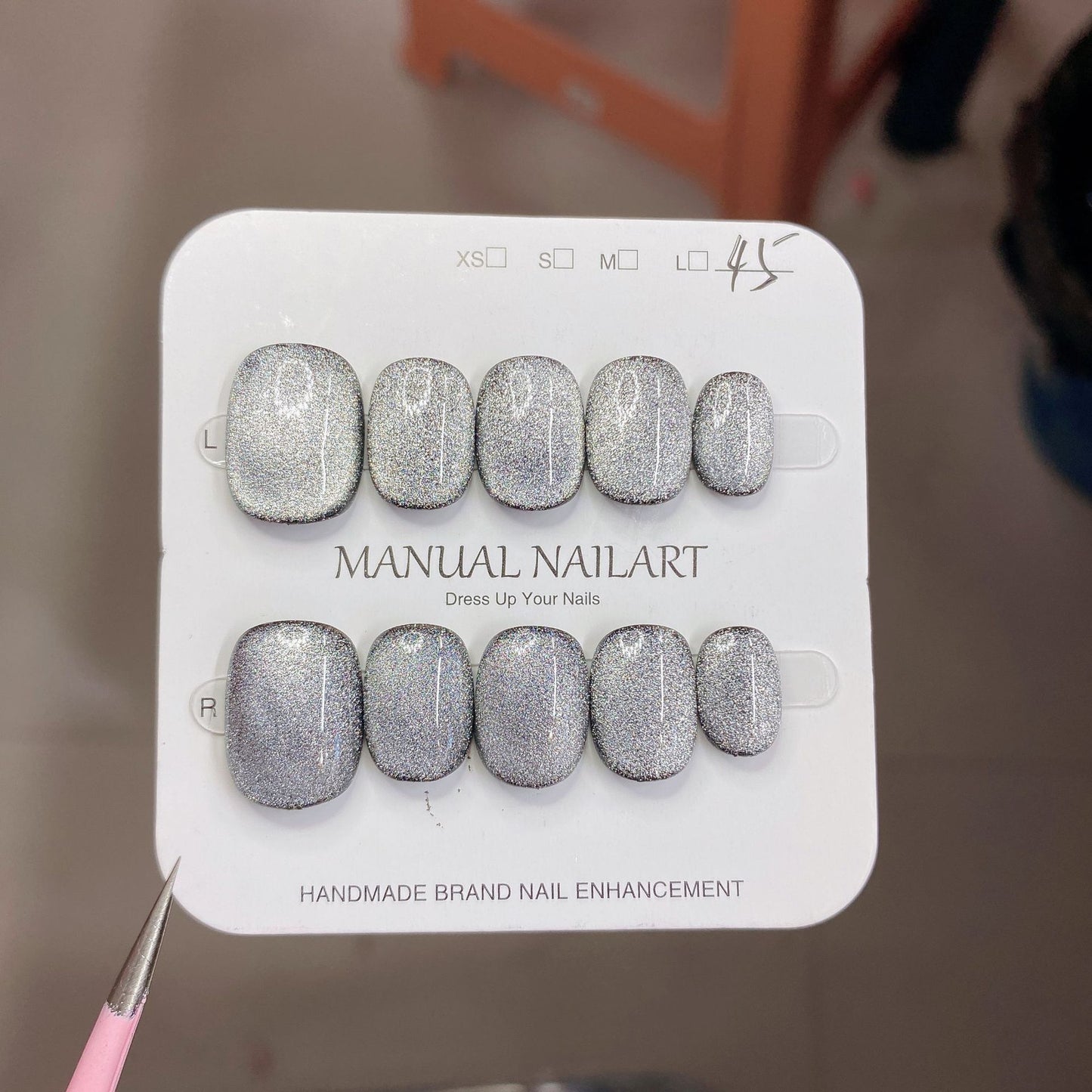 Peach Pink Aurora Cat Eye Press On Nails – Almond Shape, Reusable Full Cover for Minimalist Luxury & Everyday Wear 194