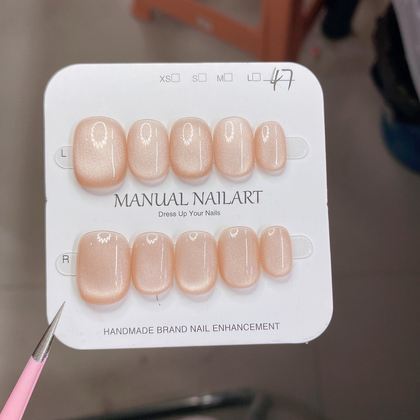 Peach Pink Aurora Cat Eye Press On Nails – Almond Shape, Reusable Full Cover for Minimalist Luxury & Everyday Wear 194