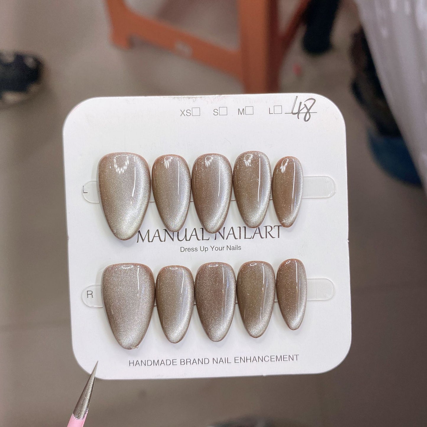 Peach Pink Aurora Cat Eye Press On Nails – Almond Shape, Reusable Full Cover for Minimalist Luxury & Everyday Wear 194