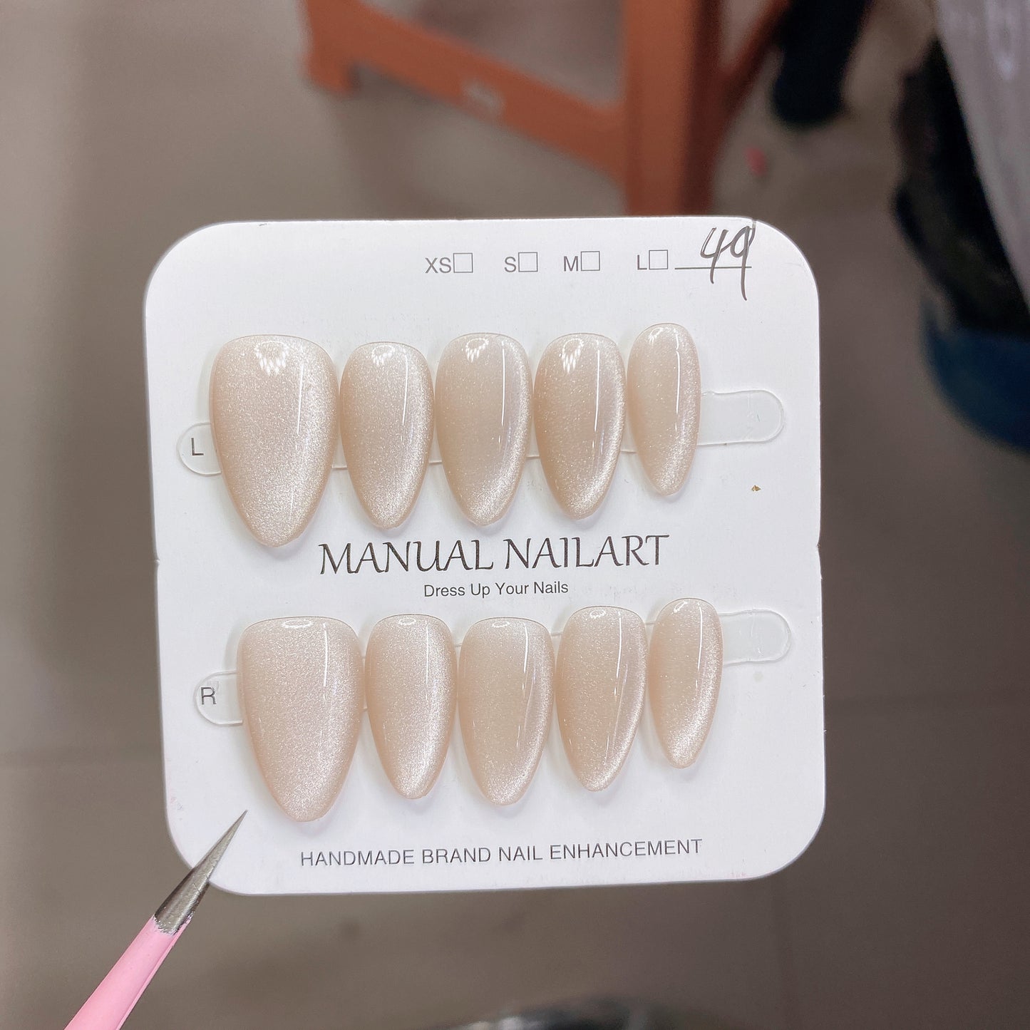 Peach Pink Aurora Cat Eye Press On Nails – Almond Shape, Reusable Full Cover for Minimalist Luxury & Everyday Wear 194