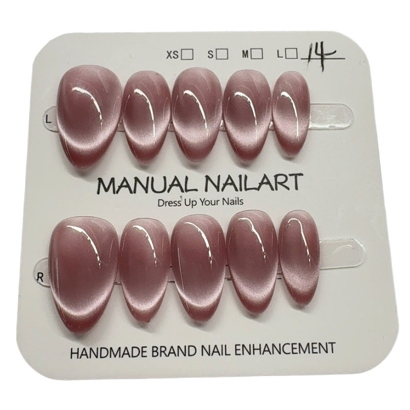 Peach Pink Aurora Cat Eye Press On Nails – Almond Shape, Reusable Full Cover for Minimalist Luxury & Everyday Wear 194