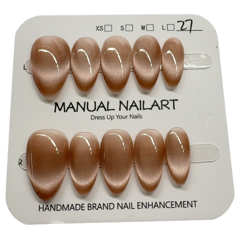 Peach Pink Aurora Cat Eye Press On Nails – Almond Shape, Reusable Full Cover for Minimalist Luxury & Everyday Wear 194