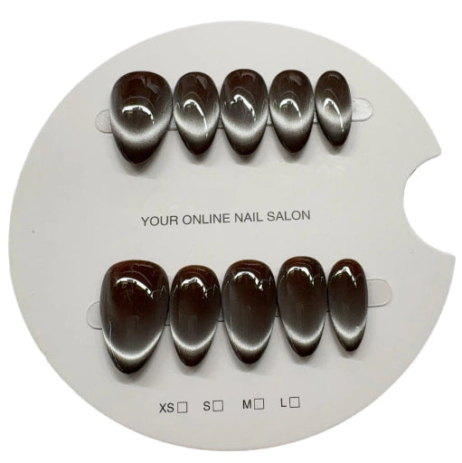 Peach Pink Aurora Cat Eye Press On Nails – Almond Shape, Reusable Full Cover for Minimalist Luxury & Everyday Wear 194