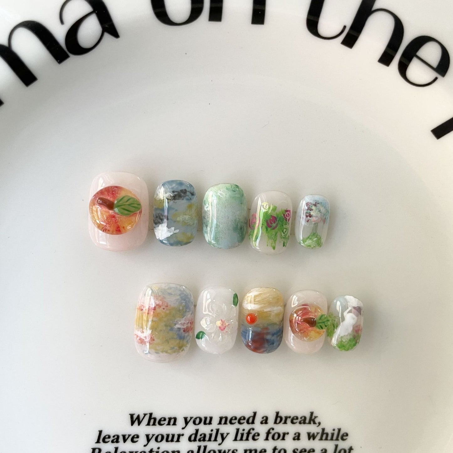 Jelly Press On Nails Short Round Sheer Nude Ombre – 3D Fruit Reusable Acrylic Nails 02