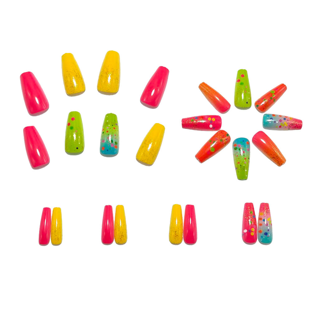 Neon Gradient Press On Nails Squoval Almond Glitter 3D Dot Y2K Summer Festival Fake Nails 23